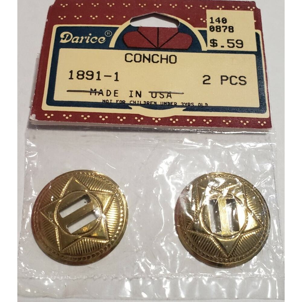 Darice CONCHO Attachment 2pc Gold Metal NIP 1991 Made In USA 29mm Stars